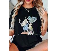 Shein Camiseta gráfica "Rocko's Modern Life", algodón de 220 g, informal, de verano, con cuello redondo y manga corta (1 unidad)