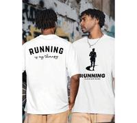 Shein Camiseta gráfica Running Therapy para hombre con estampado a doble cara, moderna, informal, cuello redondo, 220 g/m², algodón puro (1 unidad)