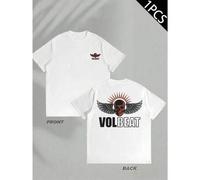 Shein Camiseta gráfica Skull Volbeat Band T-Shirt, Herren-T-Shirt mit beidseitigem Aufdruck, modisch, l?ssig, Rundhalsausschnitt, 220 g/m2, reine Baumwolle