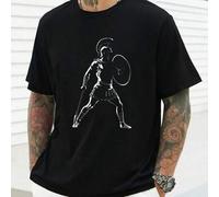 Shein Camiseta gráfica Spartan Warrior (Camiseta de verano para hombre), cuello redondo, 220 g/m², para verano, de puro algodón, manga corta (1 pieza)