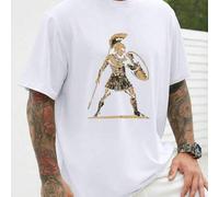 Shein Camiseta gráfica Spartan Warrior (hombre) Verano, Camiseta de hombre con cuello redondo, 220 g/m², para verano, fabricada en puro algodón, manga corta
