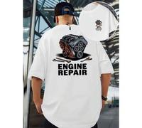 Shein Camiseta gráfica Sport Engine Repair, cuello redondo para hombre, 220 g/m², verano, algodón puro, manga corta (1 pieza)