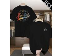 Shein Camiseta gráfica "Super Dad", para hombre, con estampado de doble cara, cuello redondo, estilo informal, 220 g/m² de algodón (1 unidad)