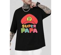 Shein Camiseta gráfica Super Papa, algodón suave, estampado llamativo, informal, transpirable