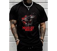 Shein Camiseta gráfica "Viking Raven Odin - Mitología nórdica". Camiseta de algodón para hombre con un estampado elegante y mangas cortas, ideal para el día