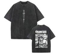 Shein Camiseta Gráfica VINLAND SAGA Thorfinn, Camiseta Oversized Lavada Vintage, Ropa para Hombres y Mujeres, Camisetas de Algodón de Manga Corta para Veran