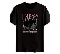 Shein Camiseta gráfica vintage de la banda de rock KISS para hombres - Camiseta de manga corta, cuello redondo, de poliéster negro con estampado "Dressed To