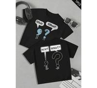 Shein Camiseta gráfica "Wait What Question", para hombre, con estampado de doble cara, cuello redondo, informal, de algodón puro de 220 g/m² (1 unidad)