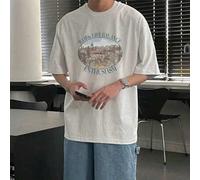 Shein Camiseta gris de verano para hombre con estampa de paisaje de montaña y letra