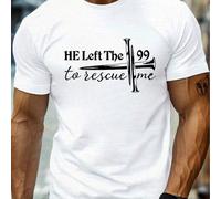 Shein Camiseta "He Left The 99 to Rescue Me", para hombre, cuello redondo, 220 g/m², para verano, de puro algodón, manga corta (1 unidad)