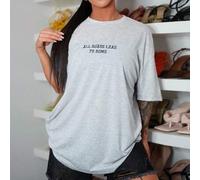 Shein Camiseta holgada con bordado de eslogan "ALL ROADS LEAD TO ROME" para mujeres