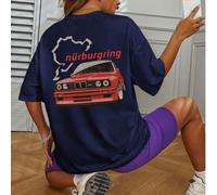 Shein Camiseta holgada con estampado BMW M3 E30 del circuito de Nürburgring para mujer, top de verano, serie K-Pop Warrior, top de algodón puro, ropa para m