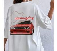 Shein Camiseta holgada con estampado BMW M3 E30 del circuito de Nürburgring para mujer, top de verano, serie K-Pop Warrior, top de algodón puro, ropa para m