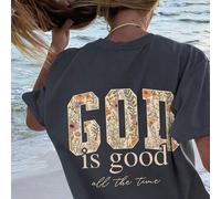 Shein Camiseta holgada con estampado floral y letras para adolescentes, eslogan "Los momentos de Dios son todos buenos" y estampado de enredadera floral, ca