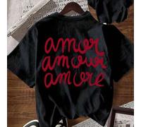 Shein Camiseta holgada con estampado romántico vintage "Amor Amour Amore" para mujer, casual de verano