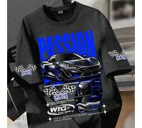 Shein Camiseta holgada con gráfico de coche deportivo para niños - Estampado de bandera de carreras, ropa informal de estilo Y2K para volver al colegio, ska