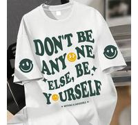 Shein Camiseta holgada con gráfico para niños, con eslogan "No seas otro, sé tú mismo" e impresión de cara sonriente, camiseta ajustada, adecuada para volve