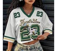 Shein Camiseta holgada de malla con cuello en V, 5 mangas y estampado de números 23, corazones y ángeles, estilo minimalista y de calle Y2K, adecuada para v