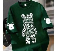 Shein Camiseta holgada de manga corta de verano con estampado de oso y lema "No Fear" para niños, estilo Y2K hip hop y streetwear