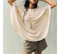 Shein Camiseta holgada de manga de murciélago color albaricoque estilo bohemio para mujer, con bajo asimétrico, casual y favorecedora de manga corta