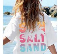 Shein Camiseta holgada de verano estética para adolescente, estampado "Sol Sal Arena" con decoración de palmera degradada, camiseta holgada casual para uso
