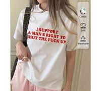 Shein Camiseta holgada y casual con texto "YO APOYO EL DERECHO DE UN HOMBRE A CALLARSE", cómoda de 50% algodón apta para verano, feminismo