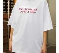 Shein Camiseta holgada y casual de verano "Realmente soy una chica", que muestra tu confianza y encanto único! Blanco