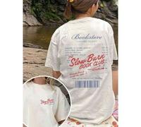 Shein Camiseta holgada y cómoda de manga corta para mujer, camiseta gráfica con el texto "Slow Burn Readers Club" en colores cómodos, ideal para BookTok, le