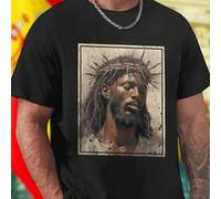 Shein Camiseta Hombre Black Jesus with Crown of Thorns Pintado en Madera Envejecida Moda Casual Vintage Arte Religioso Exclusivo Edición Limitada Regalo Esp