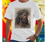 Shein Camiseta Hombre Black Jesus with Crown of Thorns Pintado en Madera Envejecida Moda Casual Vintage Arte Religioso Exclusivo Edición Limitada Regalo Esp