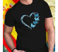 Shein Camiseta Hombre Blue Butterfly Heart Moda Casual Juvenil Algodón Suave Verano Estilo Moderno Regalo Creativo Oferta Especial Exclusiva