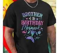 Shein Camiseta Hombre BROTHER of the BIRTHDAY Mermaid Regalo Original Divertido para Hermano Diseño Exclusivo Moda Casual Juvenil Oferta Especial Cumpleaños