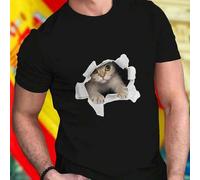 Shein Camiseta Hombre Cat Breaking Through Paper Wall Algodón Casual Cómoda Estilo Moda Calle Regalo Original Oferta Especial Descuento Limitado PromociÃ