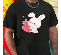 Shein Camiseta Hombre Cute Bunny Holding Strawberry Yellow Heart Original Diseño Moda Casual Exclusiva Cómoda Regalo Perfecto Prenda Moderna Unisex Ideal Pa