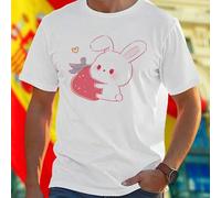 Shein Camiseta Hombre Cute Bunny Holding Strawberry Yellow Heart Original Diseño Moda Casual Exclusiva Cómoda Regalo Perfecto Prenda Moderna Unisex Ideal Pa