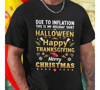 Shein Camiseta Hombre Divertida Due To Inflation This Is My Holiday Shirt Halloween Happy Thanksgiving Merry Christmas Regalo Original Moda Casual Algodón I