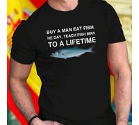 Shein Camiseta Hombre Frase Divertida BUY A MAN EAT FISH HE DAY TEACH FISH MAN TO A LIFETIME Algodón Moda Casual Regalo Original Oferta Especial Descuento
