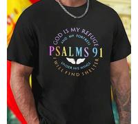 Shein Camiseta Hombre GOD IS MY REFUGE AND MY FORTRESS PSALMS 91 Moda Casual Estilo Moderno Under HIS WINGS I WILL FIND SHELTER Ropa Juvenil Regalo Inspirad