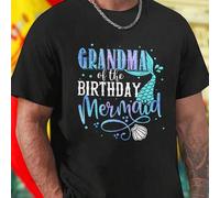 Shein Camiseta hombre GRANDMA of the BIRTHDAY Mermaid divertida regalo original cumpleaños familia fiesta cómoda moda ideal sorpresa celebración