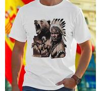 Shein Camiseta Hombre Guerrero Nativo Americano Oso Caballo Bosque Moda Juvenil Casual Regalo Original Oferta Especial Edición Limitada Diseño Exclusivo