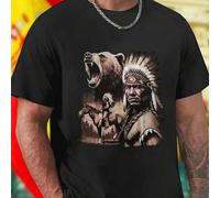 Shein Camiseta Hombre Guerrero Nativo Americano Oso Caballo Bosque Moda Juvenil Casual Regalo Original Oferta Especial Edición Limitada Diseño Exclusivo