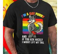 Shein Camiseta Hombre I M A GAY FURRY AND IF YOU ASK NICELY I MIGHT LIFT MY TAIL Divertida Original Diseño Creativo Regalo Moda Casual Fiesta Verano Exclusi