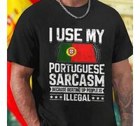 Shein Camiseta Hombre I USE MY PORTUGUESE SARCASM BECAUSE BEATING UP PEOPLE IS ILLEGAL Frase Divertida Casual Creativa Regalo Moda Juvenil Estilo Diario Cóm