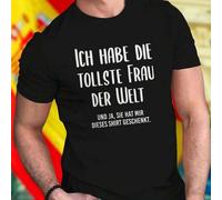 Shein Camiseta Hombre Ich habe die tollste Frau der Welt und ja sie hat mir dieses Shirt geschenkt Algodón Cómoda Regalo Divertido Pareja Moda Casual Idea C