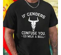 Shein Camiseta Hombre IF GENDERS CONFUSE YOU GO MILK A BULL Moda Casual Diseño Divertido Regalo Original Juvenil Oferta Exclusiva Ropa Moderna Ideal para