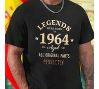 Shein Camiseta Hombre Legends Were Born in 1964 Aged All Original Parts Regalo Cumpleaños Edición Limitada Vintage Ropa Casual Moda Retro Idea Exclusiva Pap