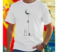 Shein Camiseta Hombre Little Boy Climbing Rope to Crescent Moon Drawing Algodón Cómoda Estilo Único Diseño Juvenil Regalo Especial Moda Casual Oferta Exclus