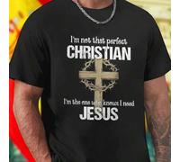 Shein Camiseta Hombre Mensaje Cristiano I'm Not That Perfect Christian Necesito Jesus Moda Casual Urbana Inspiradora Regalo Ropa Juvenil Exclusiva Oferta Es