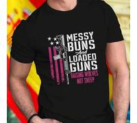 Shein Camiseta Hombre Messy Buns And Loaded Guns Raising Wolves Not Sheep Moda Urbana Casual Estilo Vintage Regalo Original Oferta Exclusiva