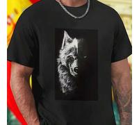 Shein Camiseta Hombre Moda Juvenil Wolf Half Light Half Shadow Blue Eye Algodón Suave Diseño Exclusivo Oferta Especial Regalo Ideal Casual
